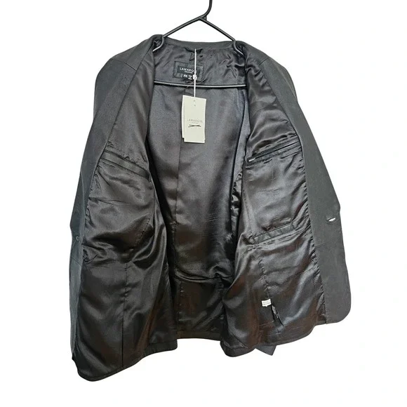 LAMARQUE Collection‎ Black Leather Shawl Collar Blazer Jacket Men Size 44 - Picture 4 of 10